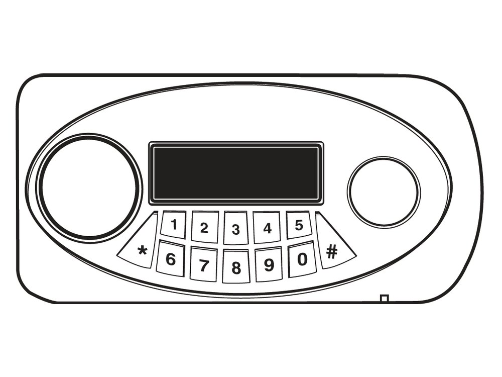 Mesa MF series oval keypad with an LCD screen and two round areas