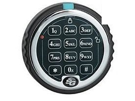 S&G Spartan round keypad with a blue tab at the top